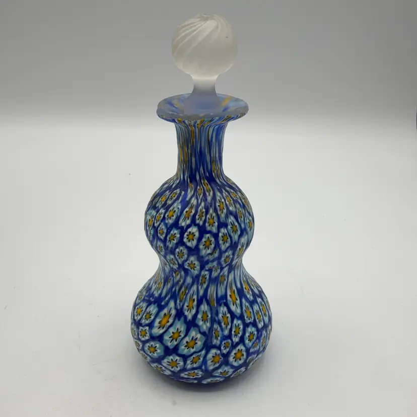Murano Art Glass Blue Yellow Millefiori Perfume Bottle AS IS
