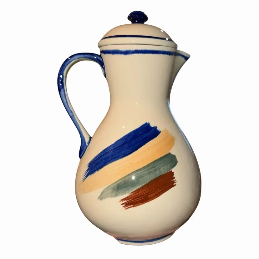 Rare Boleslawiec Polish Pottery Coffee Pot Carafe Pitcher w Lid Hand Painted