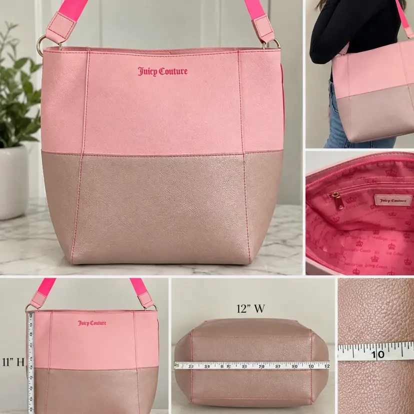 Juicy Couture Pink Multi Color Block Tote Bucket Bag Purse New