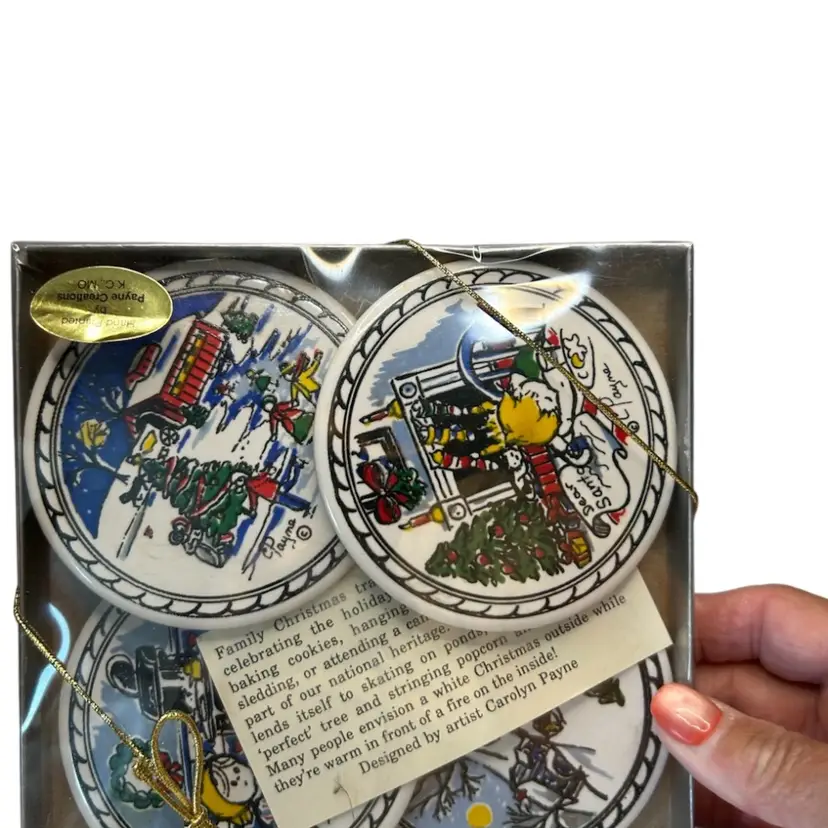 #O1 By Payne Creations Handpainted KcMO Set Of 4 Christmas Winter Scene 
@6x6 Box Size