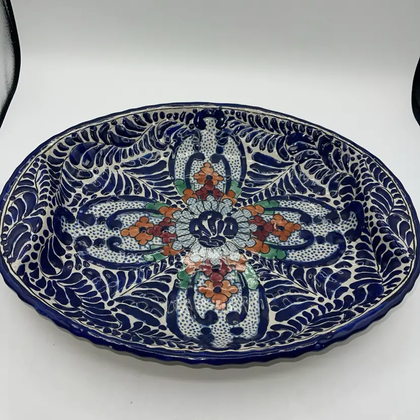 Talavera Large Oval Mexican Pottery 17 x 12.5” Serving Platter Handpainted