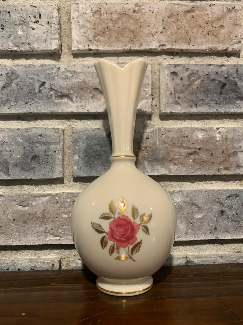 Vintage Lenox Porcelain Bud Vase with Rose Motif