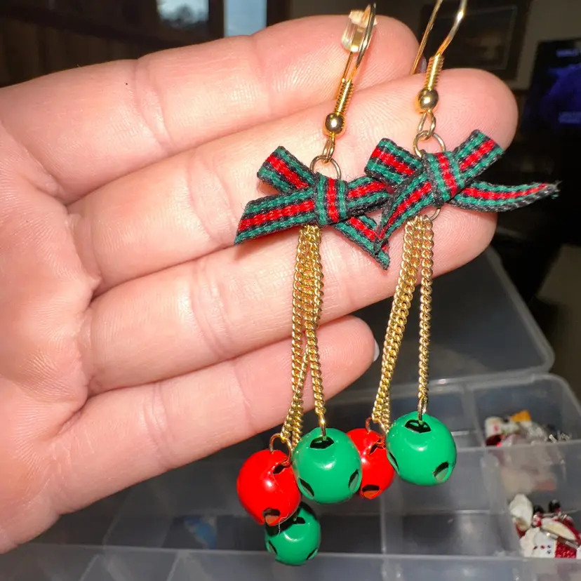 Jingle Bell & Bow Dangle Earrings