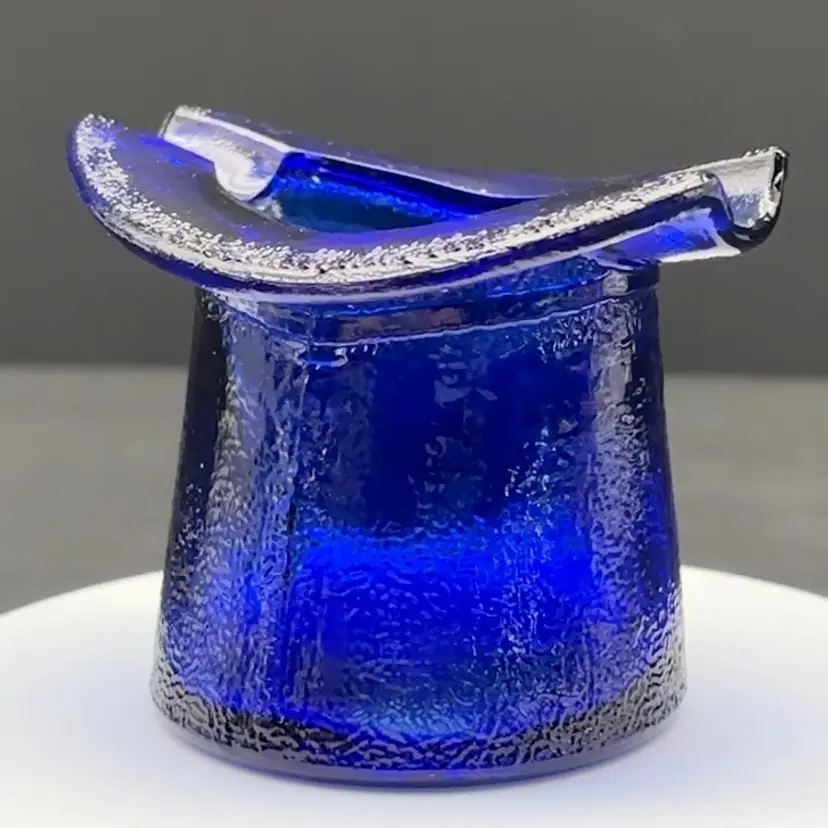 Cobalt Blue Glass Top Hat Ashtray Trinket Dish | Vintage MCM