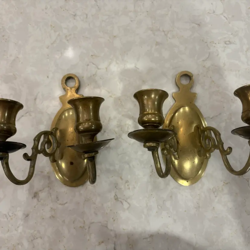 Vtg Brass Double Arm Wall Candle Sconces - Colonial Williamsburg Style