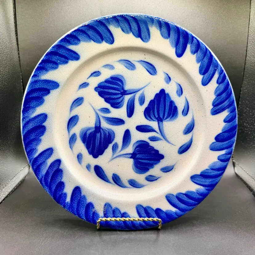 Salmon Falls Stoneware Pennsylvania Leaf 10.75" Dinner Plate Blue 1998 VTG USA