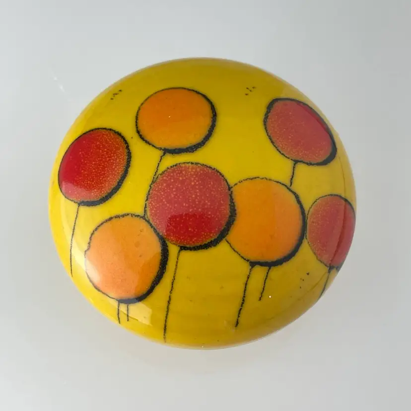 Bo Melander Red Orange Yellow Balloon Florals MCM Pottery Paperweight Vintage Denmark
