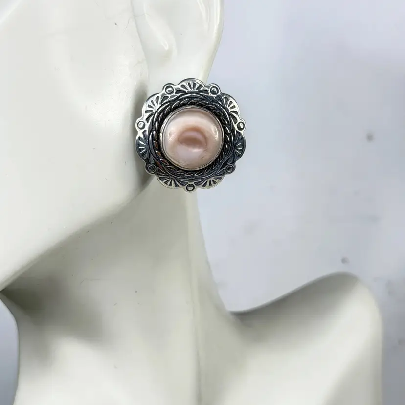 1940s Coro Sterling Silver Mother of Pearl Clip-On Earrings JR2152