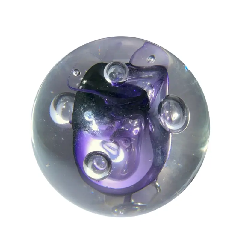 Rollin Karg Signed Art Glass Purple Nebula Paperweight