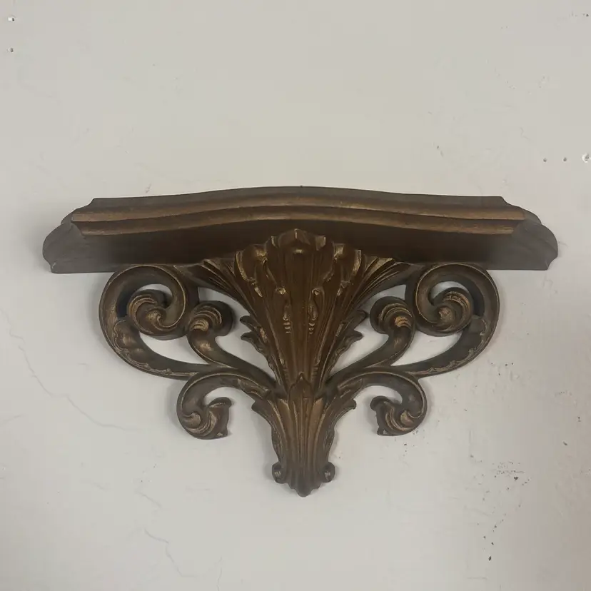 🐇#2 - Vintage 1978 Burwood Hollywood Regency Style Ornate Gold Wall Shelf