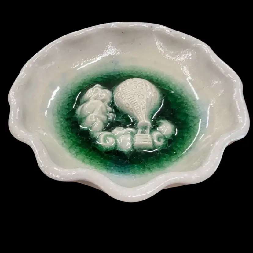 Salmon Falls Green Sea Glass  Hot Air Balloon Trinket Dish - 5”