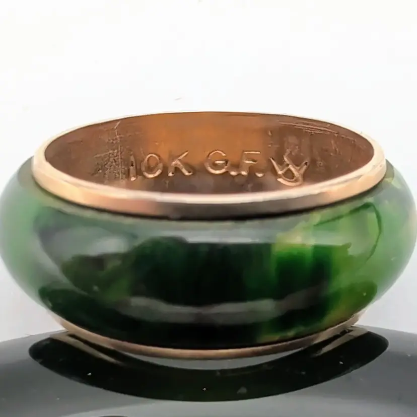 Vtg Plastic Acrylic Jade 10K Gold Filled Eternity Ring - Size 5