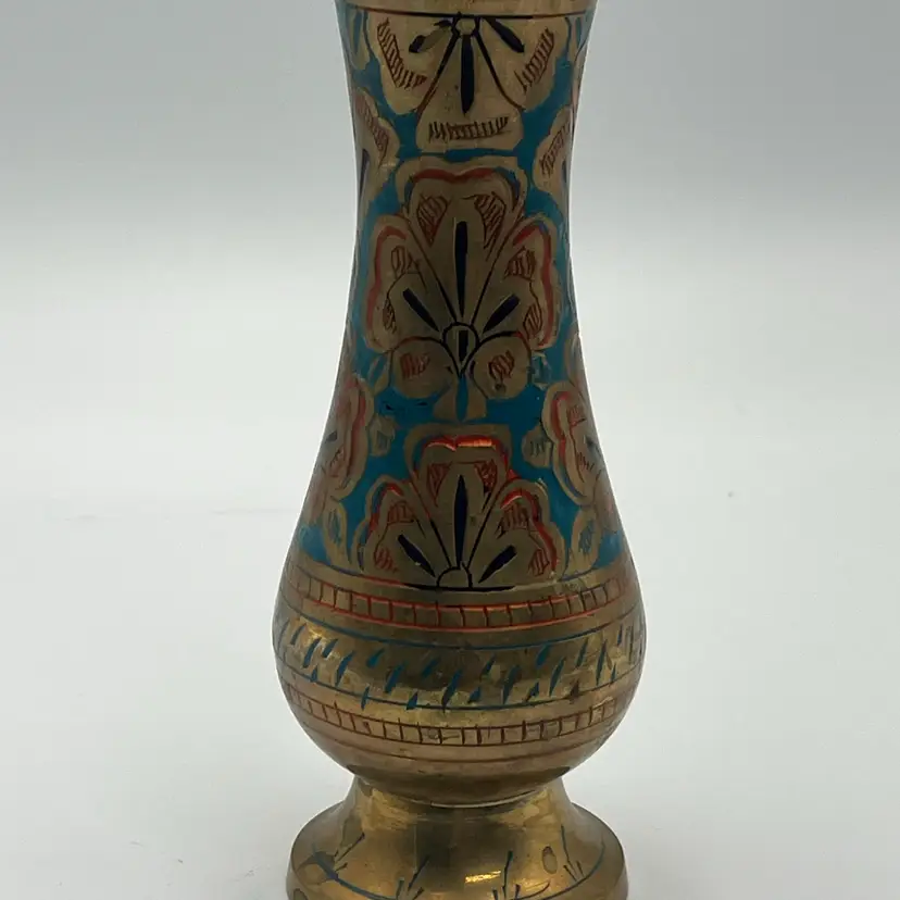 Etched Hand Painted Brass Vase