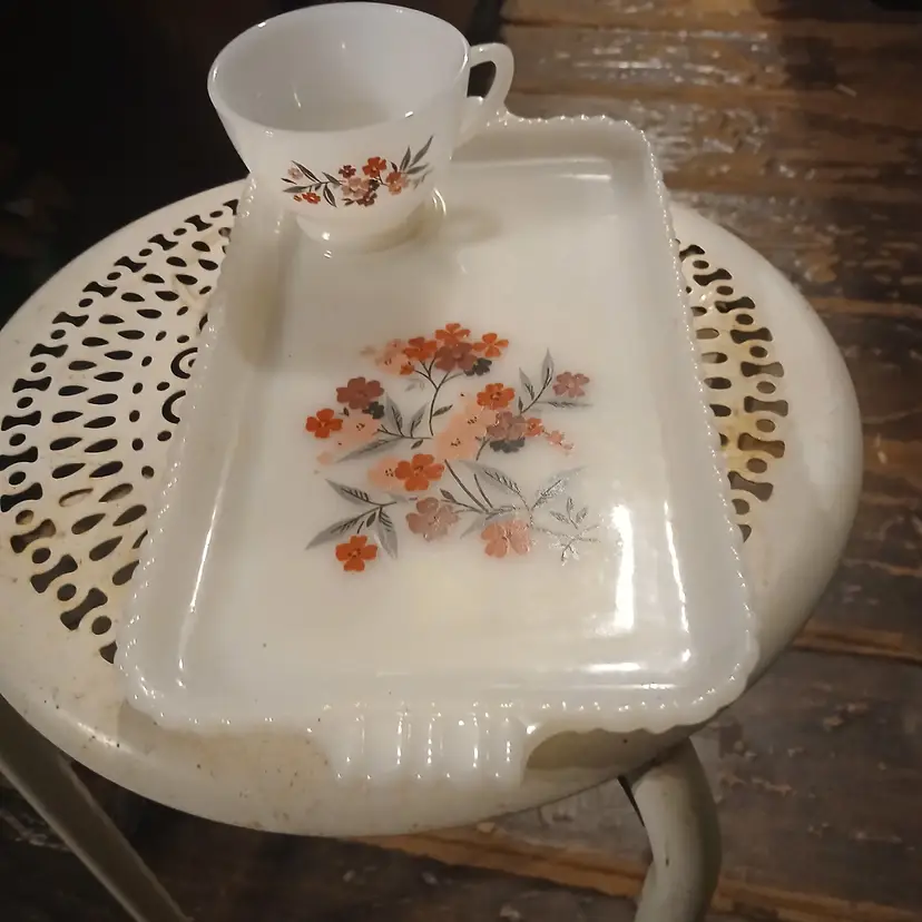 Vintage milk glass snack set