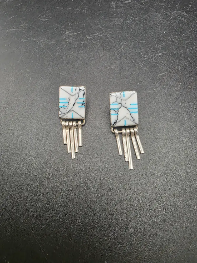 925 Silver Inlay and Dangle Earrings