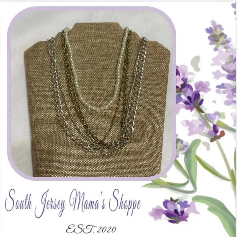 Vintage Six Strand Gold Silver Faux Pearl Necklace (105)