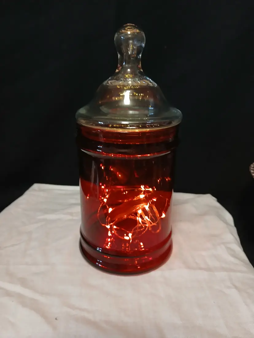 Ruby Red Apothecary Jar with Clear Lid -