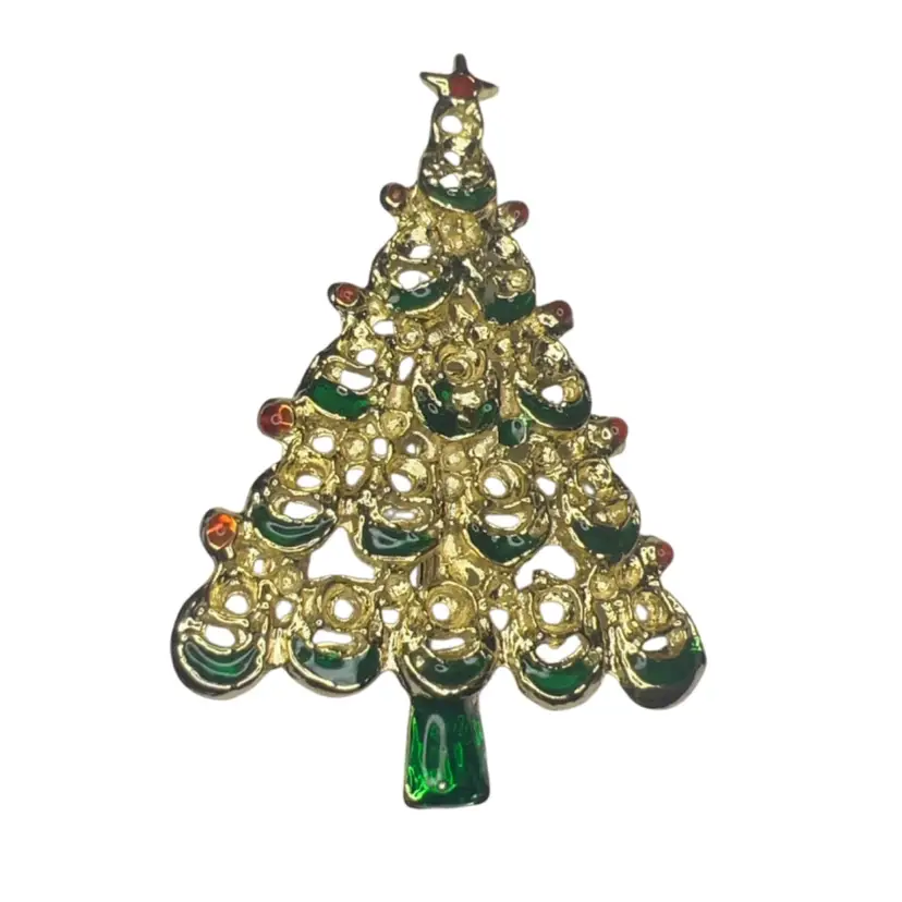 Vintage Enameled Christmas Tree Brooch 2”