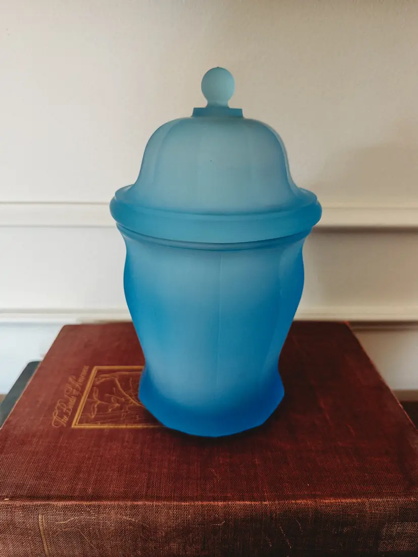 Indiana Glass Satin Blue Frosted Canister Apothecary Jar