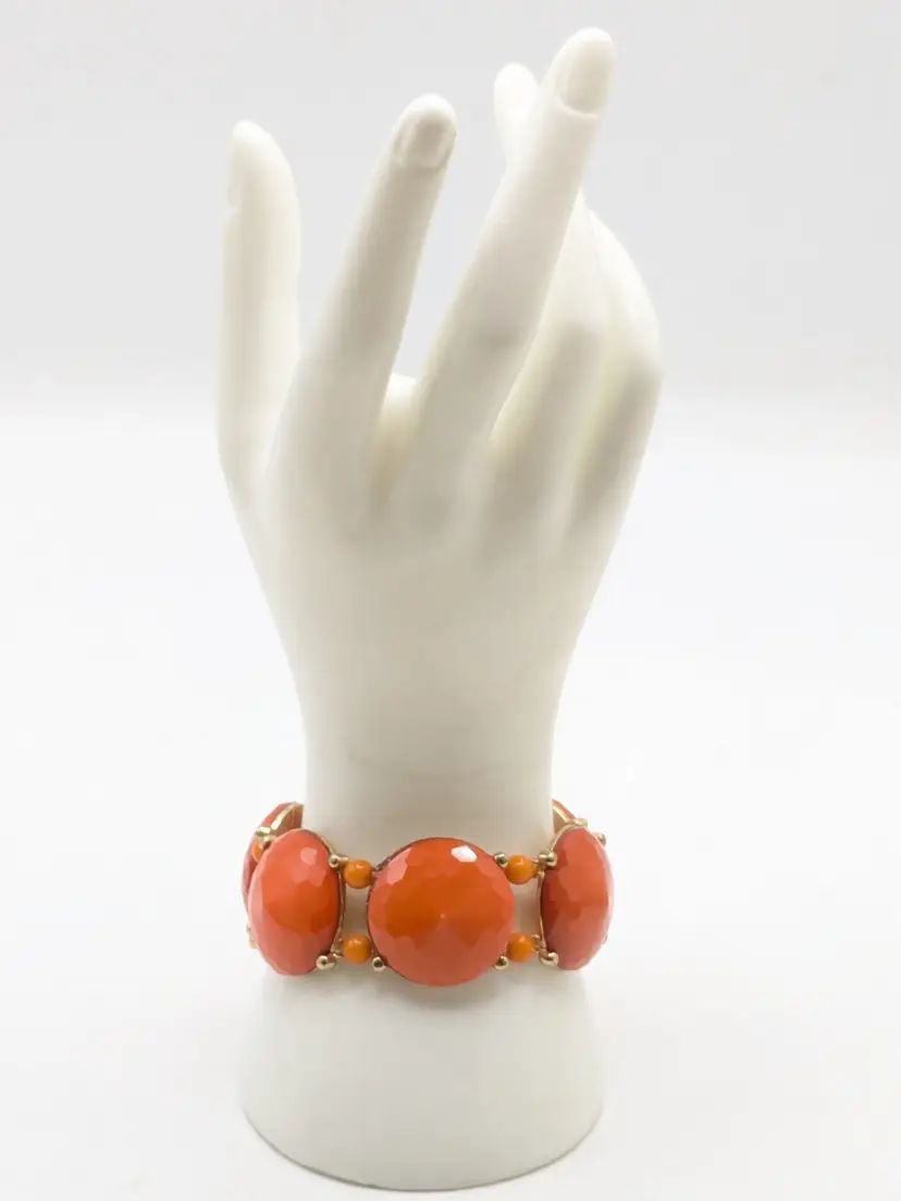 Chunky Gold Tone Orange Faceted Bead Stretch Bracelet