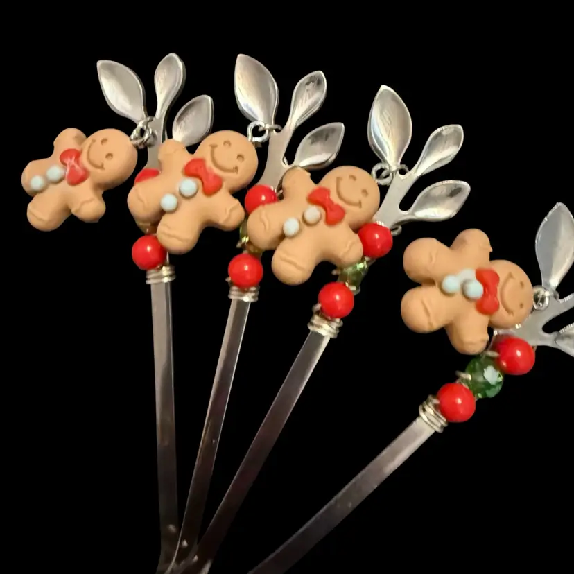 Gingerbread People Hand Decorated Teaspoons Set Of 4