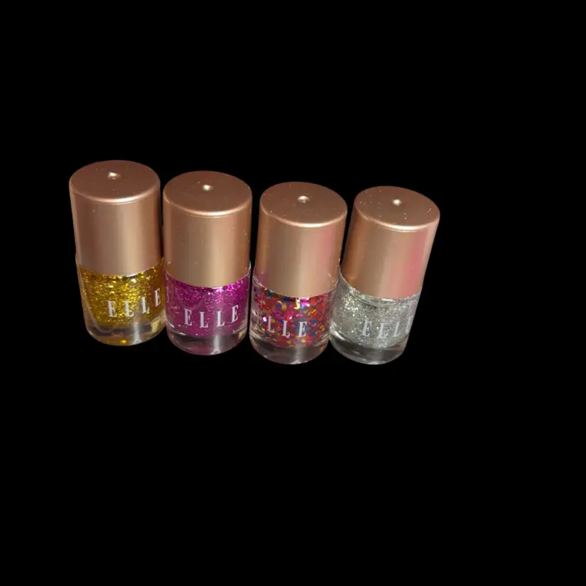 Four Mini Elle Nail Polish, Assorted Colors, Glittery Gold, Glittery, Pink, Rainbow, Glitters, Silver Glitter