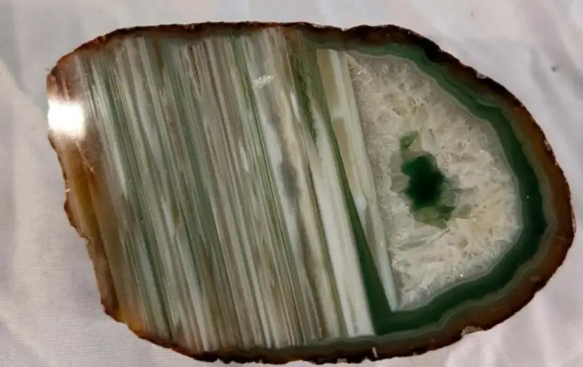 Polished Agate Geode Slice with Green Quartz Core, 4.1" x 2.7", 3 oz