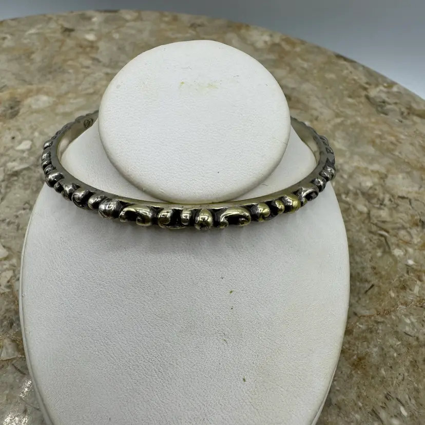 Authentic Vintage Brighton Silver Plated Heavy Ornate Scroll Bangle Bracelet