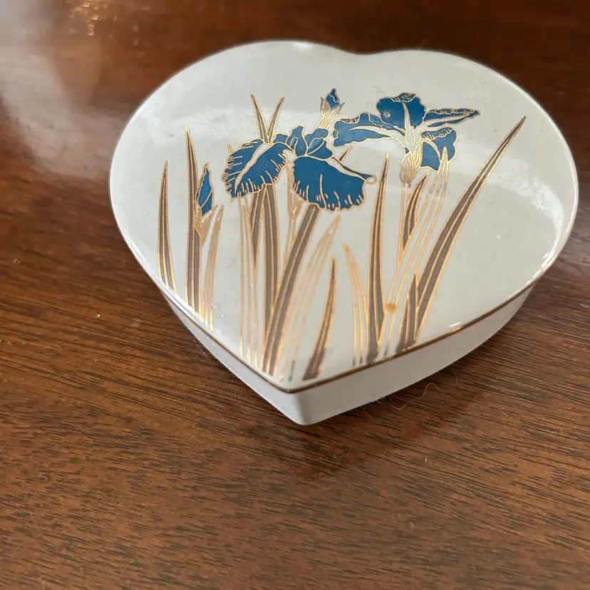 Heart Trinket Box With Blue Flowers