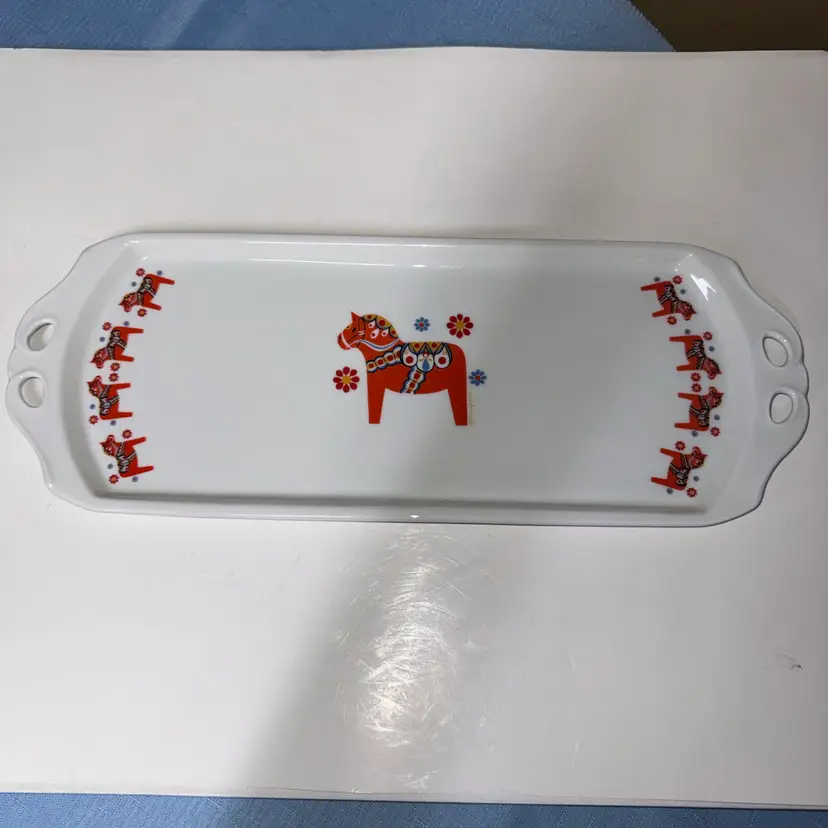 Berggren Dala Horse Ceramic Almond Cake Serving Tray 16” by 6” signed