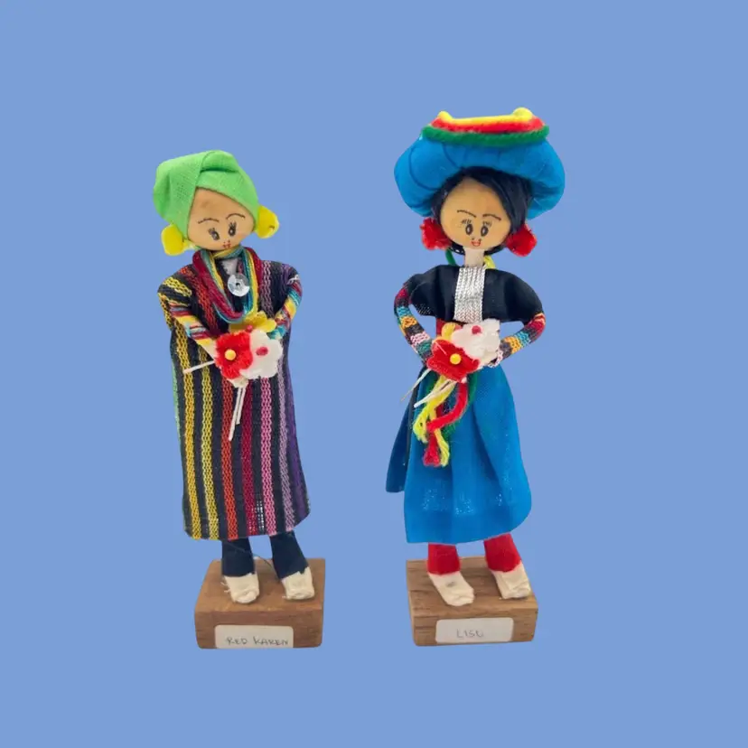 #011- 2 Folk Art Wood Dolls Peruvian/Guatemalan