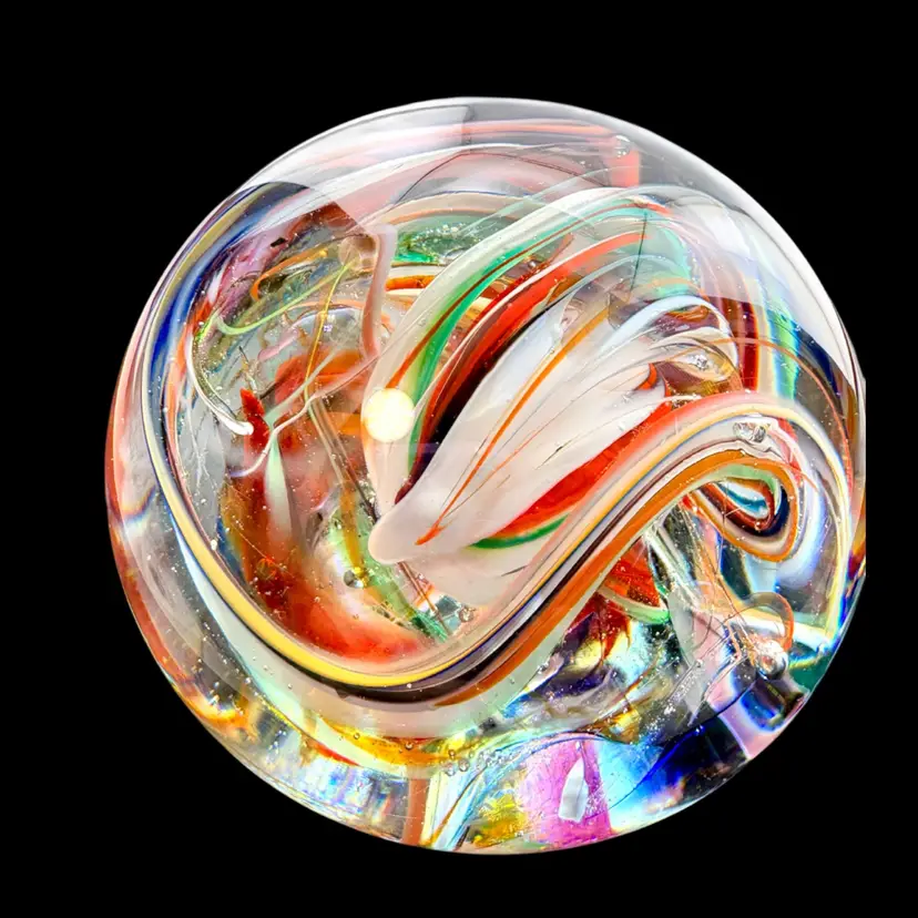 John D Marcelis Ribbon Swirl Paperweight 1996 - 3” Tall x 3.5” Wide