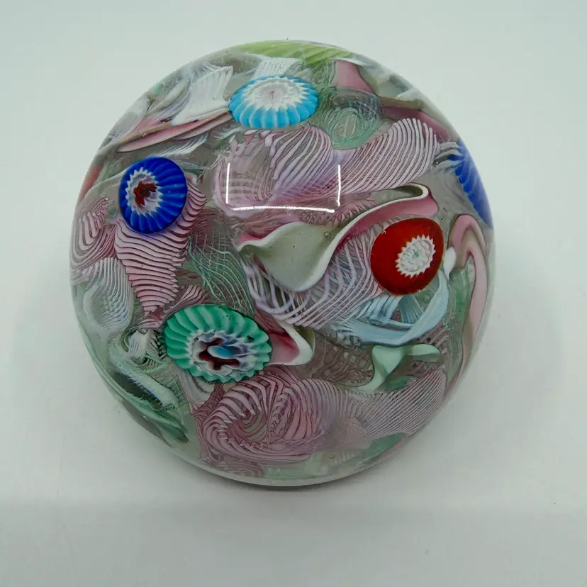 Murano Fratelli Toso Latticino Millefiori Glass Paperweight 2.75”