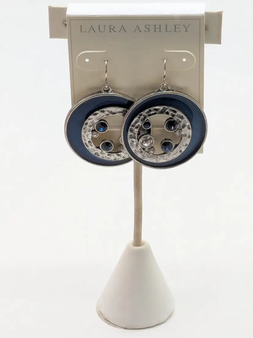 Laura Ashley Silver Tone Blue Enamel Silver Tone Earrings NWT