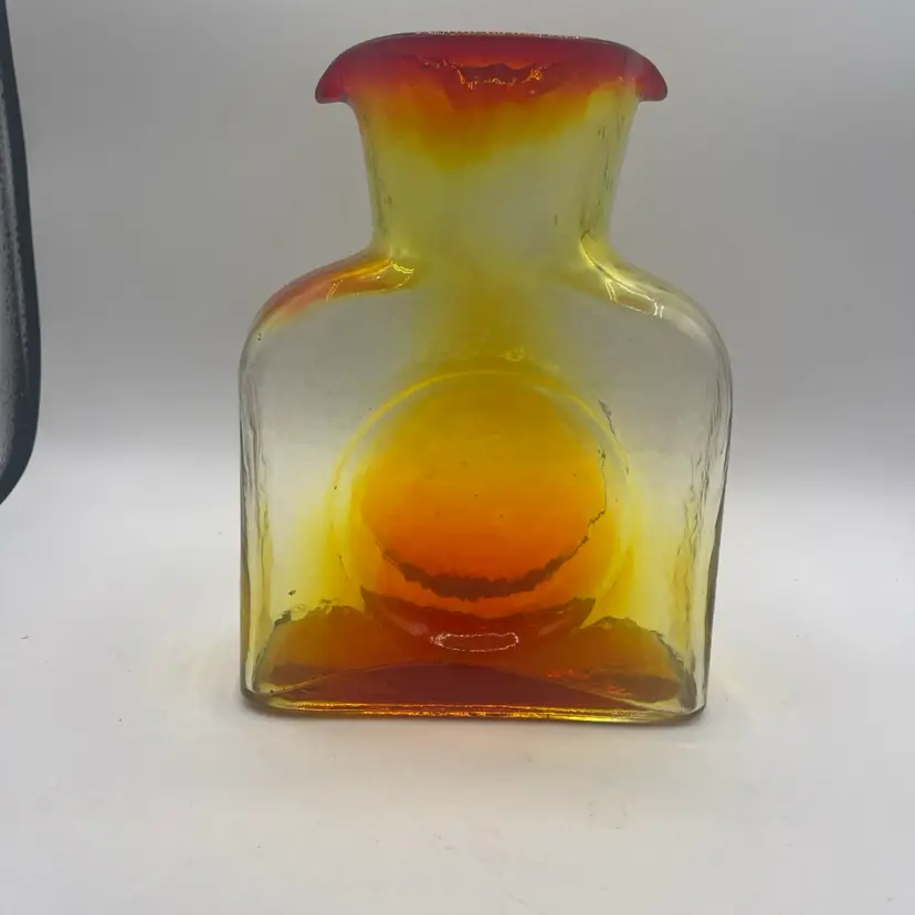 Blenko Art Glass Water Bottle Amberina Double Spout - 8.25" Does Glow.