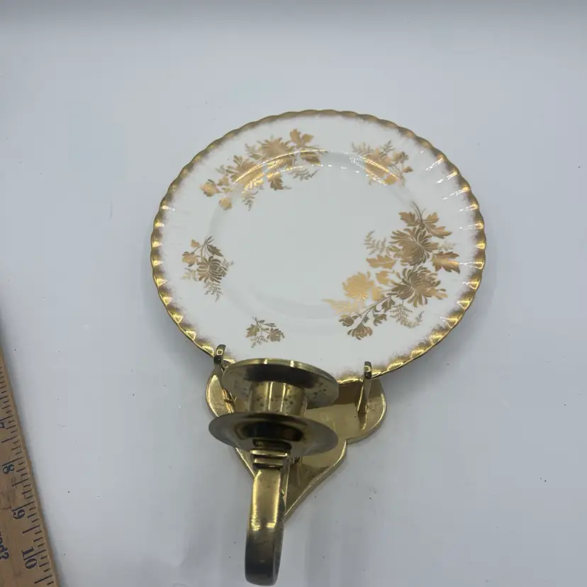 Vintage Brass Wall Sconce Candle Holder With Royal Albert Plate