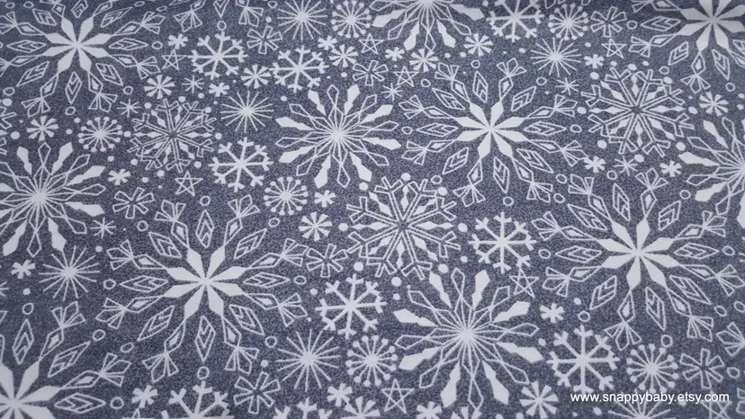 Elegant Snowflakes on Gray Flannel Fabric Remnant - 100% Cotton - Choose Size - Soft Craft & Quilting Fabric