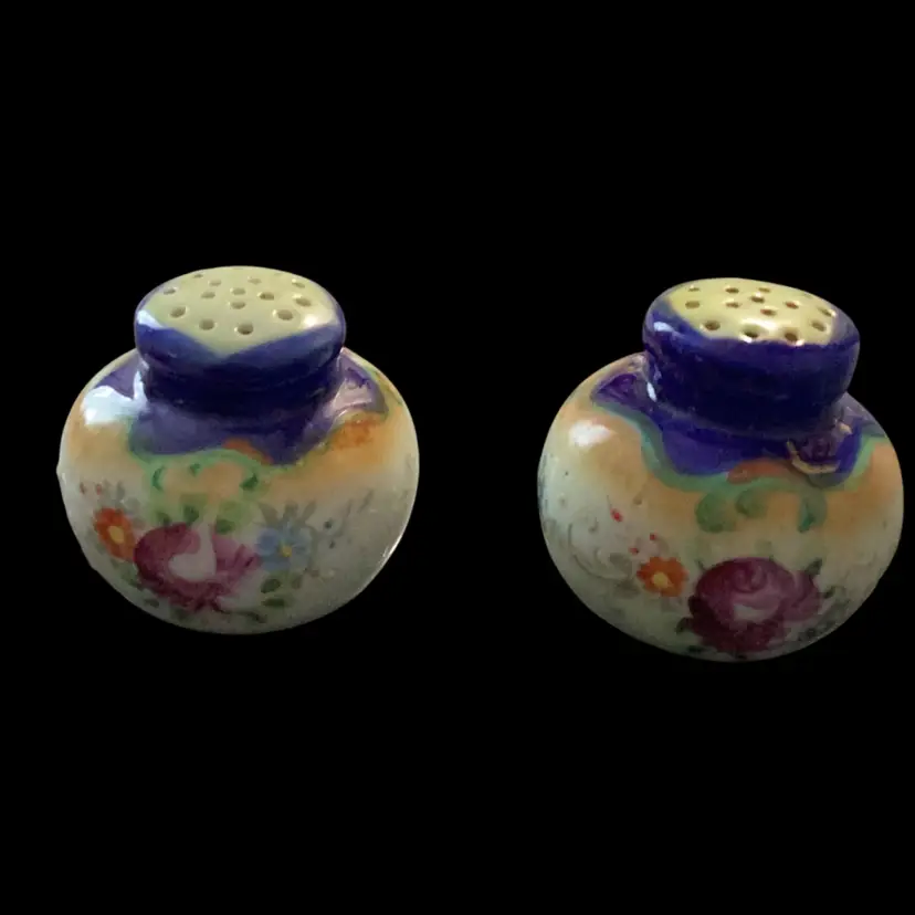 Vintage Nippon Hand-painted Floral Salt & Pepper Shakers With Floral Motif