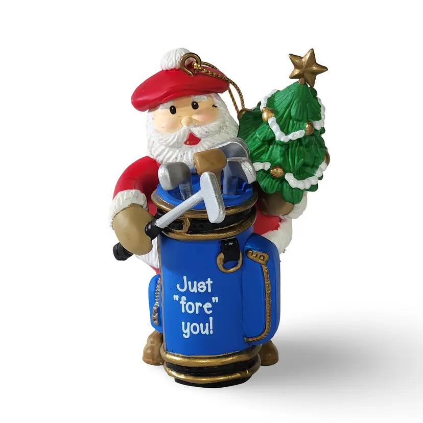 Golf Christmas Ornament Vintage 1997 JUST FORE YOU American Greetings Santa Golf Clubs Bag Golfer Gift