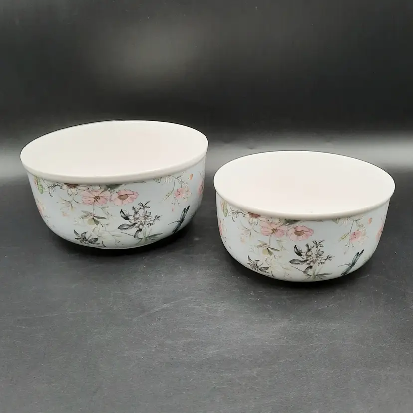 Grace Pantry Bowls Light Blue Floral Fine Porcelain Set of 2 (No Lids)