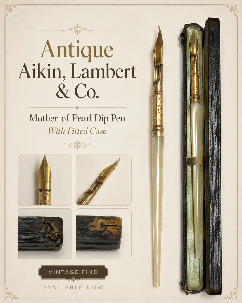 Aikin Lambert & Co No 1 Mother of Pearl Antique Dip Pen Gold Nib w Case