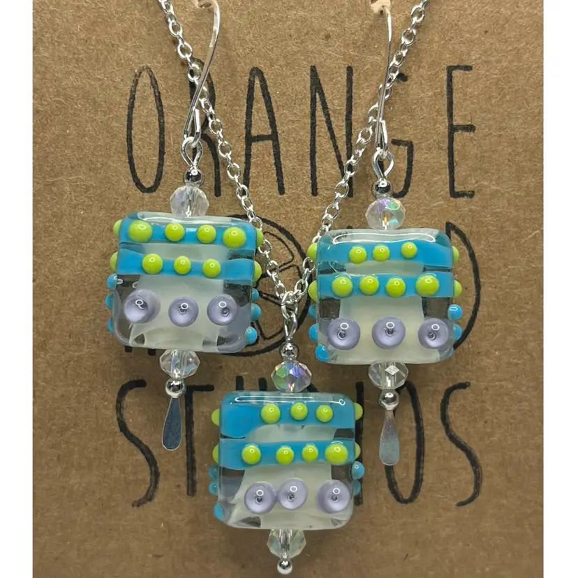 #3 "The Claw Is Our Master" Earring/Necklace Set - Handmade by Me -- Vintage Lampwork