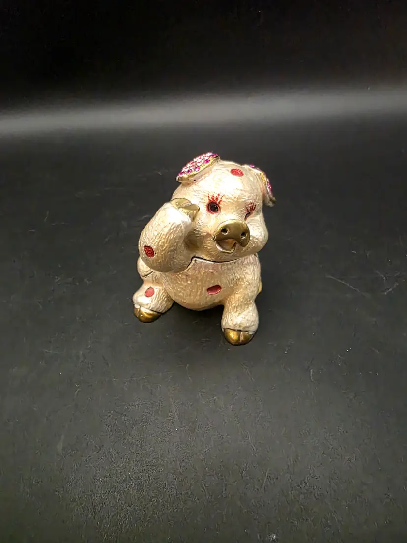 Happy Pink Poka Dot Pig Magnetic Trinket Box