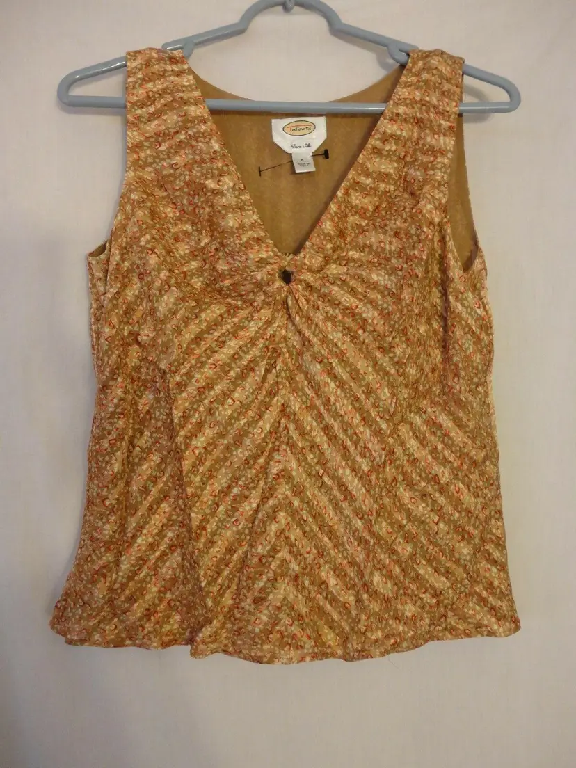 Talbots Sz 6 Tan Beigey Brown Shimmery Sleeveless Blouse top 100% silk B - 18