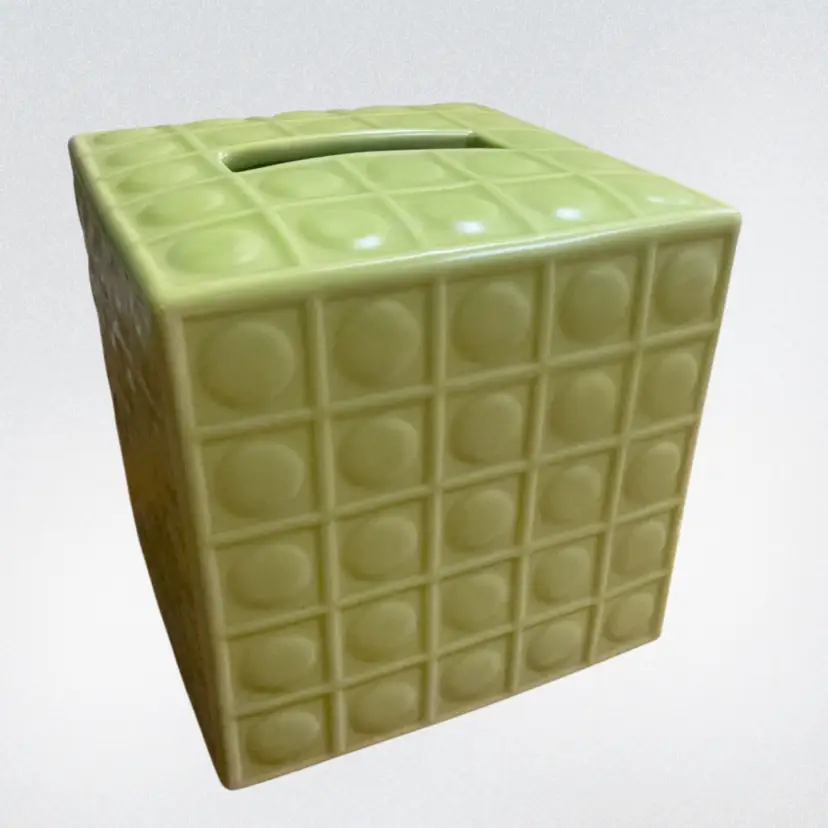 Jonathan Adler Tissue Box Cover 6” Square- Chartreuse Geometric