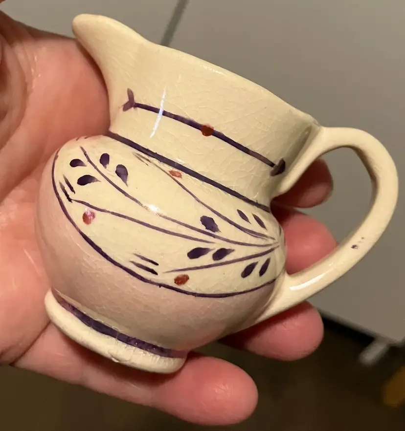 VTG Handpainted Purple Pink Ceramic Lustreware Creamer Pitcher