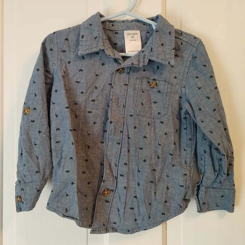 Kids- Brand: Okie Dokie. Size 3T. Denim with dinos shirt. Material: 100% cotton. No callouts.