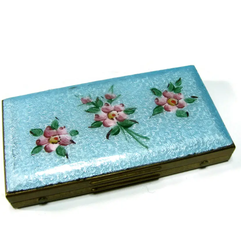 Blue Guilloche Enamel HP Rose Trinket Box