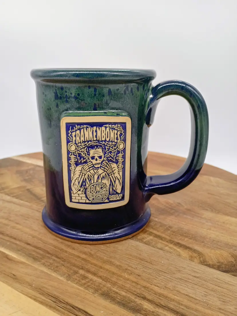 Sunset Hill Stoneware Mug FrankenBones Chocolate Hazelnut Coffee by Bones Coffee Halloween 24OZ Mug