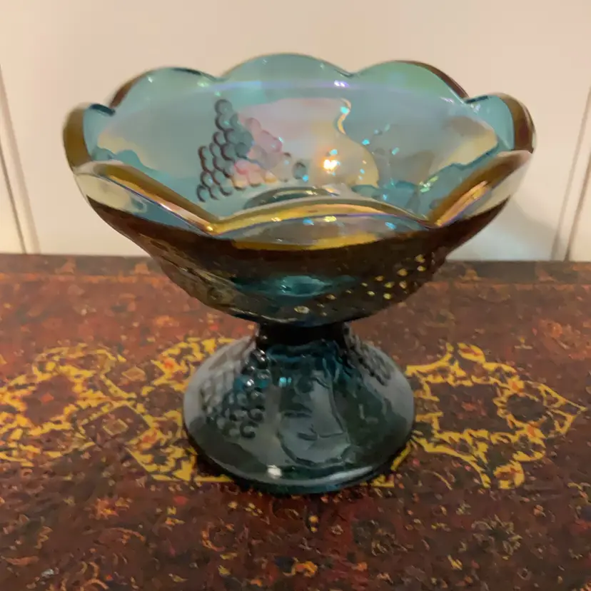 🍁 Indiana Glass Blue Carnival Pedestal Candle Holder
